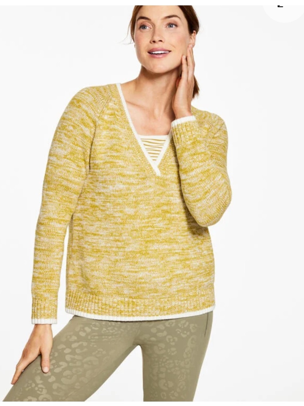 Talbots Long Sleeves Marled Cotton V-neck Sweater Size 2X Yellow